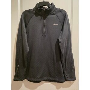 Men sz L Asics Black Diamond Quilted Quarter Zip Pullover Running Top Thumbholes